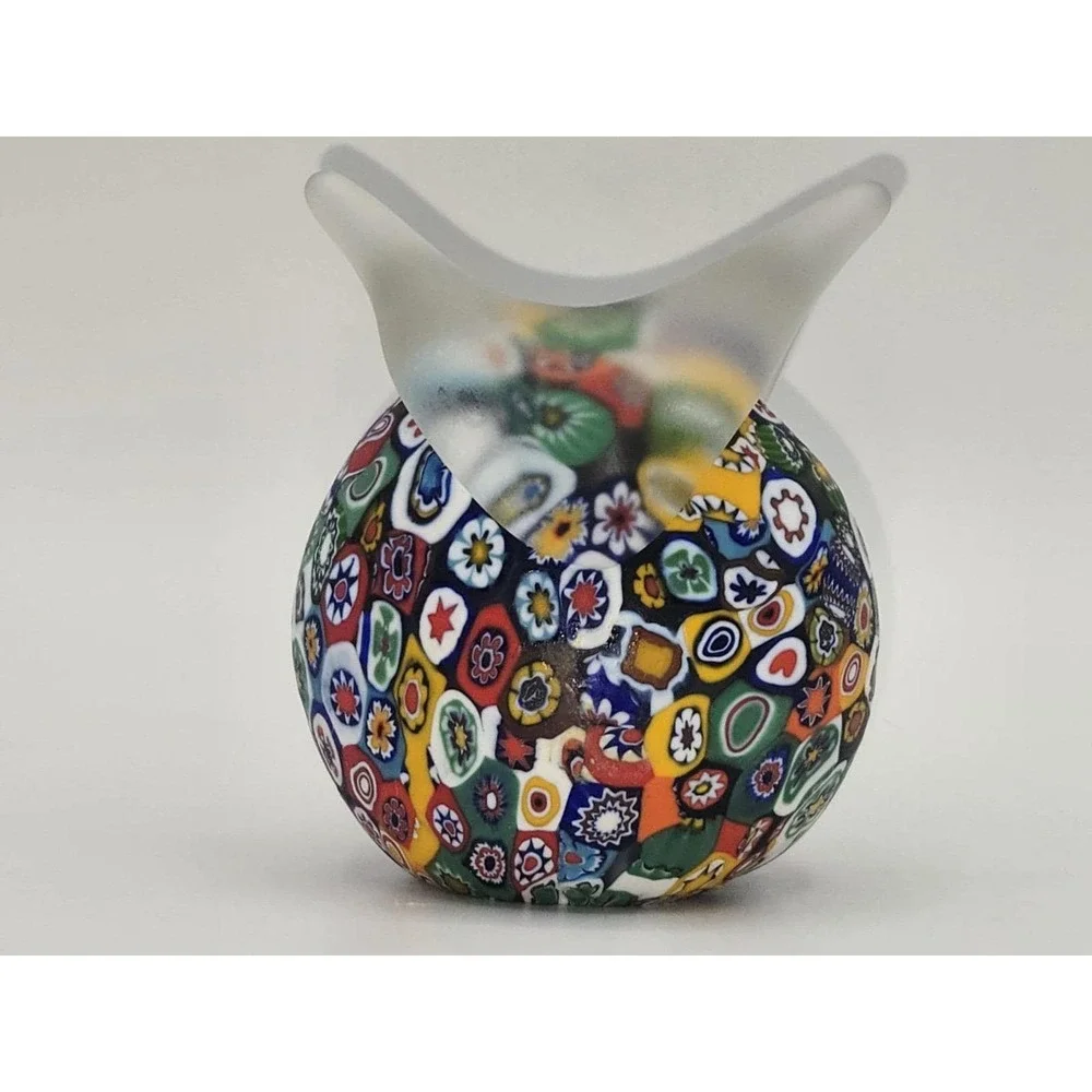 Murano Glass Millefiori Owl Figurine Frosted Paperweight‎ 2.75